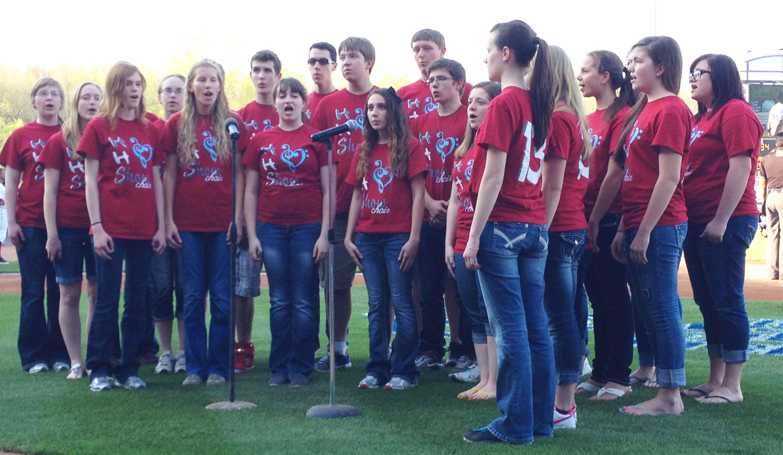 Pictured: HHS Show Choir singing National Anthem at Timber Rattler's game on May 14th