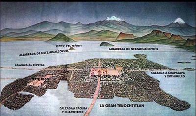 Drawing of what Tenochtitlán looked like according to Spanish documentation from the 1500's.