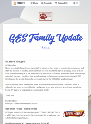 Front page of the GES family newsletter - use link for all content