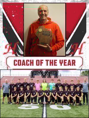 FVA Coach of the year Paul Everett poses with the conference championship plaque