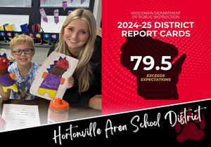 HASD Exceeds expectations with a score of 79.5 on WI DPI Report card; Picture of high school and elementary student posing together