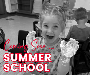 Excited elementary student playing with shaving cream as part of a summer school activity | Coming Soon: Summer School