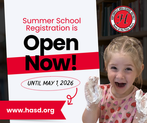 Summer School Registration Open Now through May 1 at hasd.org | Very excited summer school student in the middle of a project
