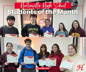 HHS Students of the month picture of all students with their certificates