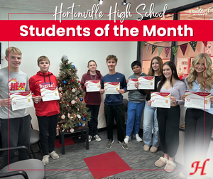 HHS Students of the month picture of all students with their certificates