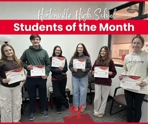 HHS Students of the month picture of all students with their certificates