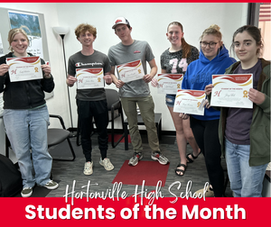 HHS Students of the month picture of all students with their certificates