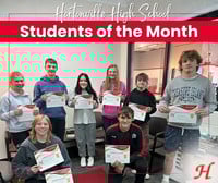HHS Students of the month picture of all students with their certificates